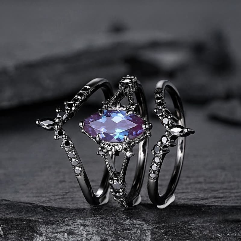 TEMU 925 Sterling Silvery Fashionable Women' Synthetic Purple Synthetic Synthetic Zircon Electroplated Black Engagement Wedding Ring, Ring Anniversary Perfect Gift, Jewelry Additions