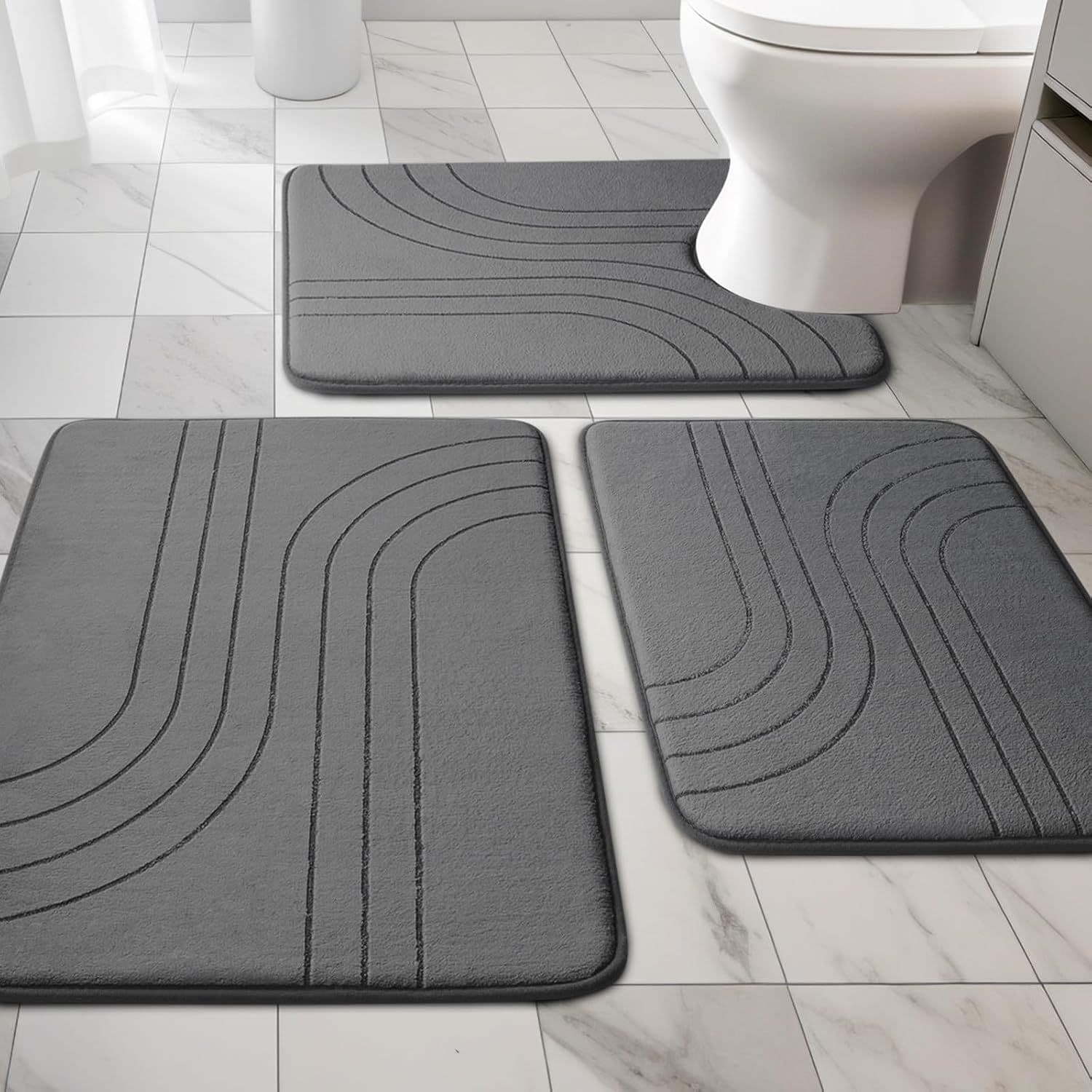 TEMU Yihouse Bathroom Rug Set, Soft Non-slip Memory Foam Bath Mat Set, Extra Thick Bath Mats For Bathroom, Machine Washable Bath Rugs Set For Tub, Toilet And Floor, Home Decor, Room Decor