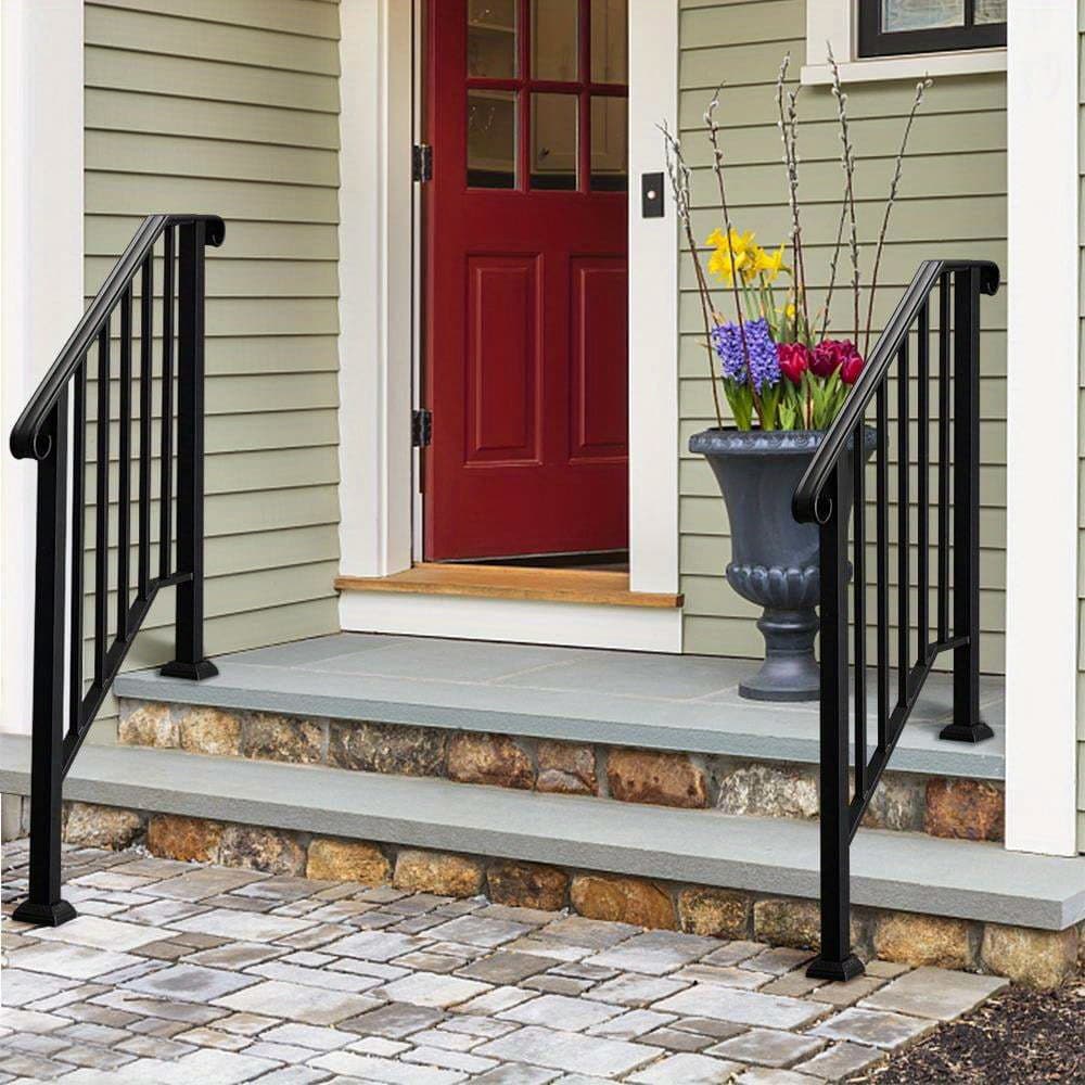 TEMU Handrail For Stairs Fits 2 Or 3 Steps Outdoor Stair Railing Picket Wrought Iron Handrail 38'' Black/ White