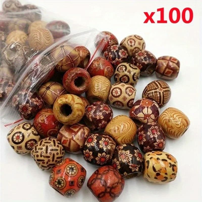 TEMU 50pcs Wood Beads With - 10mm Diy Craft Beads Suitable For Jewelry Making, Necklaces, Bracelets, Earrings & Keychains - Tribal & Line Designs For, African, Southwestern Styles