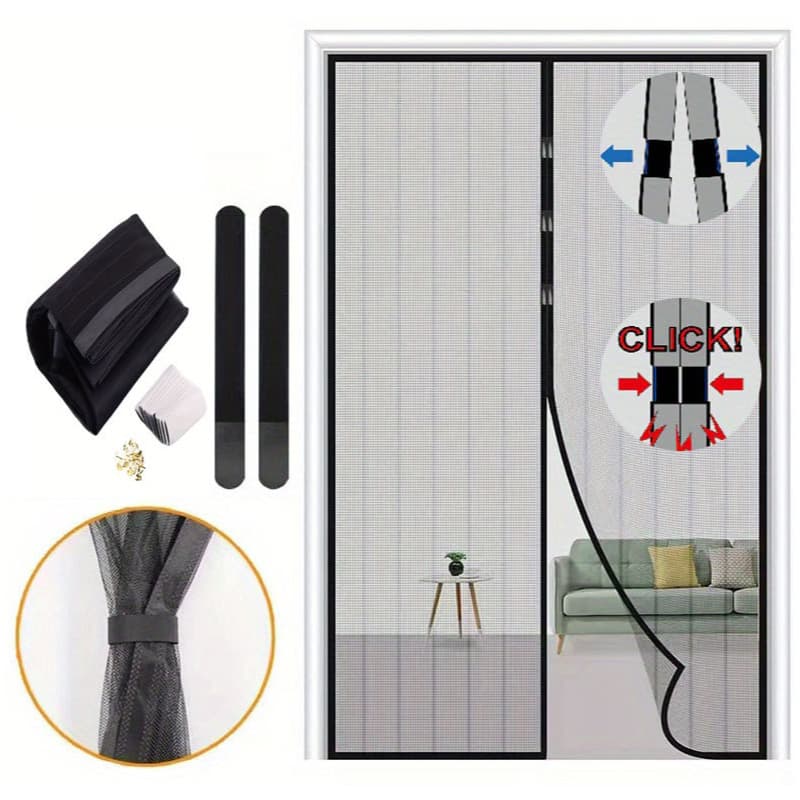 TEMU 1pc Heavy-duty Magnetic Screen Door, With Full- And Loop, Durable Polyester Net Curtain, Used For Circulation, For Pets, And Pest Prevention.