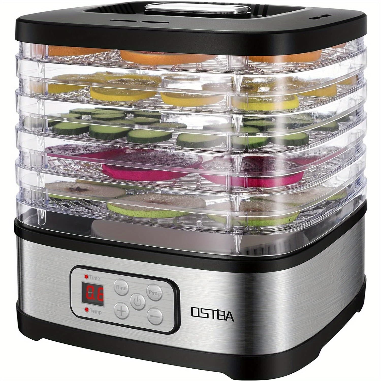 TEMU Ostba Food Dehydrator Machine Adjustable Temperature & 72h Timer, 5-tray Dehydrators For Food And Jerky, Fruit, Dog Treats, Herbs, Snacks, Led Display, 240w Electric Food Dryer, Recipe Book