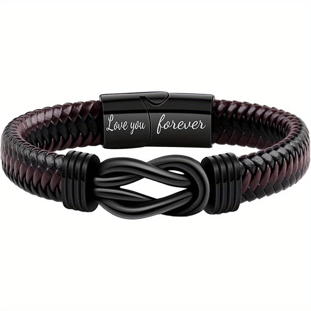 TEMU 2pcs Leather Bracelet For Men, Elegant Style With Infinity Symbol, Perfect Gift For Your Son