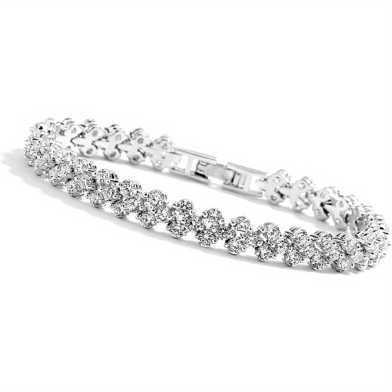 TEMU White Cz , Heart Silvery For Bridal, Wedding, Shiny Bracelet For Women