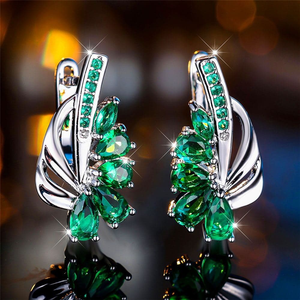TEMU 1 Pair Of Trend Delicate Teardrop Cut Green Stone Drop Earrings Leaf Floral Style Boho Earrings Valentine's Day Christmas Gift