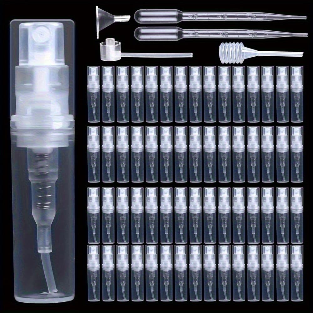 TEMU 60pcs Empty Plastic Mini Mist Spray Bottles, Atomiser Pump, Plastic Pipette Dropper For Perfume And Lotion