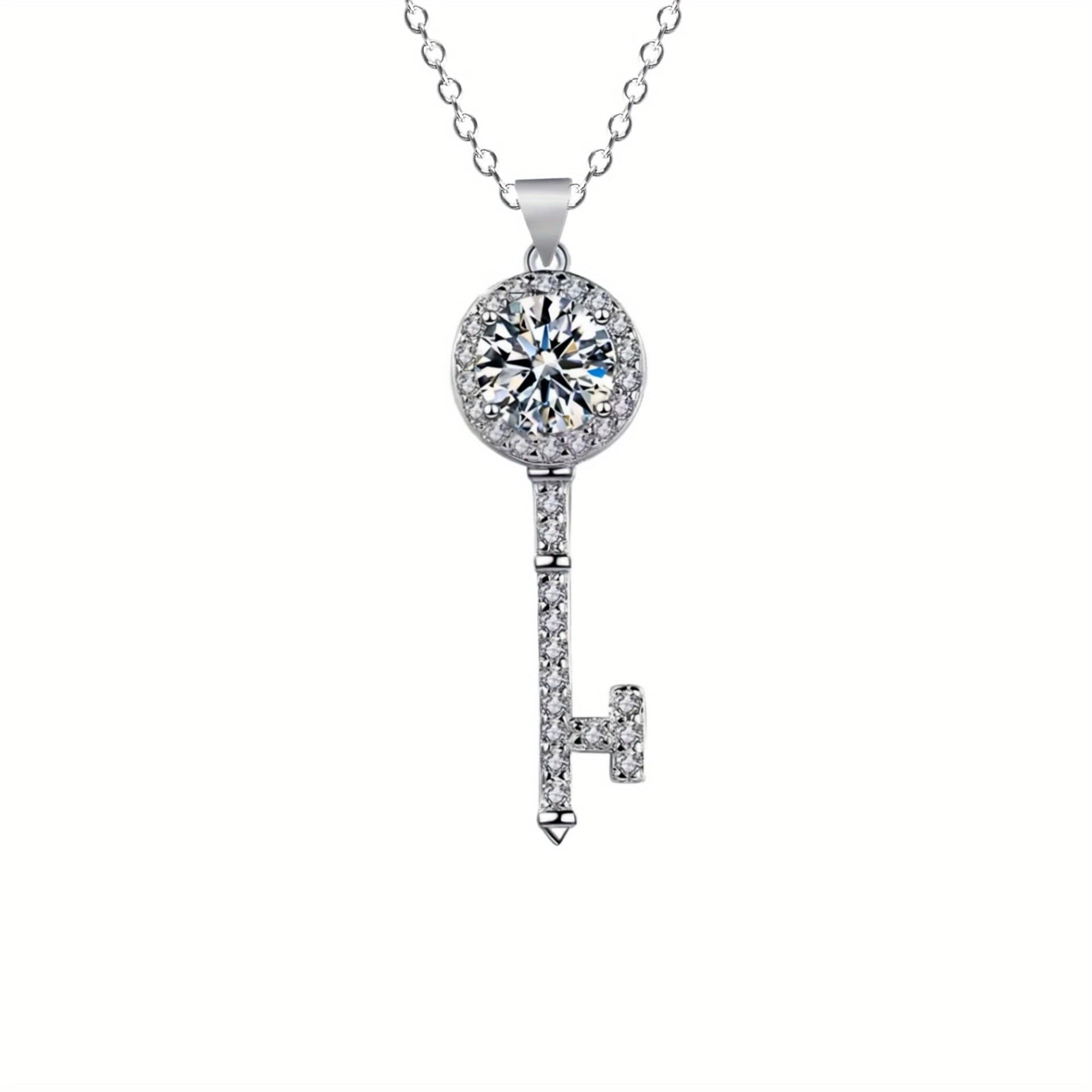 TEMU 2 Carat Moissanite Love Key Pendant Necklace Suitable For S, For Women