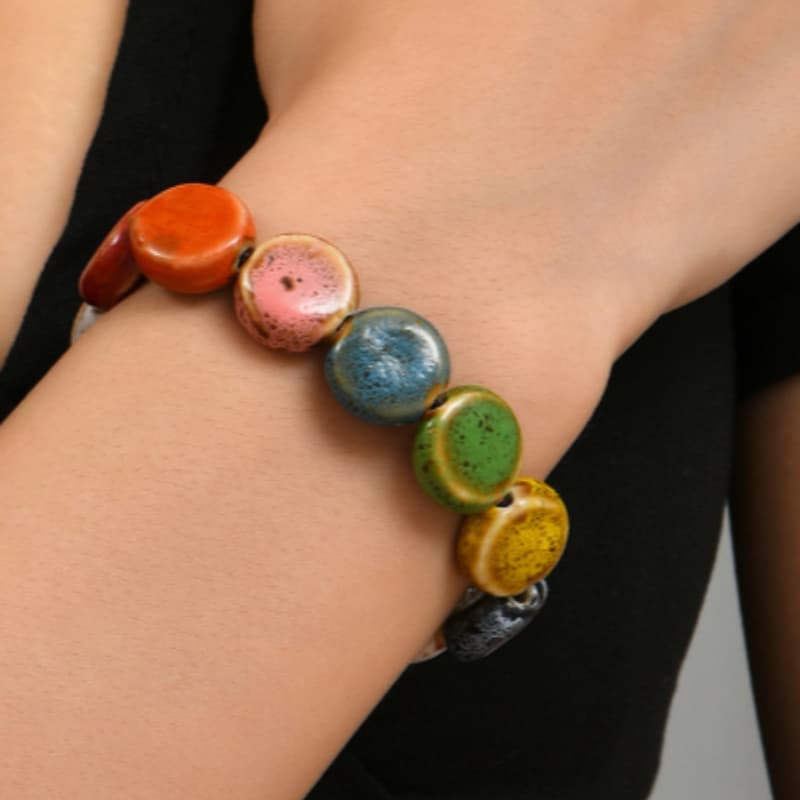 TEMU 1pc Ceramic Jewelry New Fashionable Flower Glazed Bead Bracelet Multi Color Casual Ethnic Style Student Bracelet