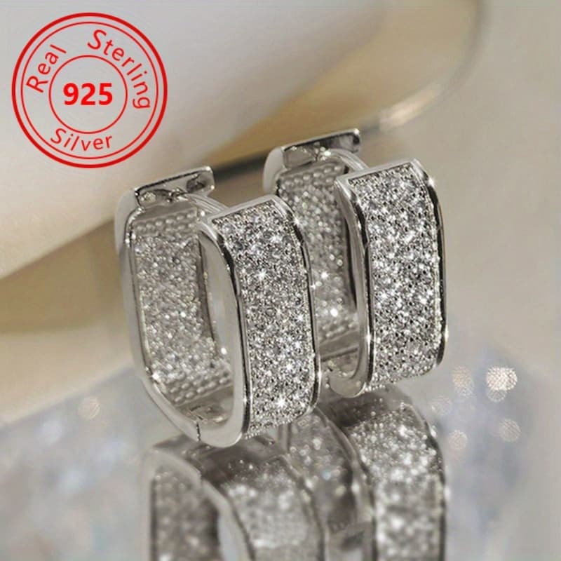 TEMU 1 Pair S925 Pure Silvery Earrings Sparkling Exquisite Cz Hoop 18k Gold Plated Earrings - Sparkling Cubic Zirconia, Everyday Charm - Lightweight Ear Jewelry For Women And Girls Holiday Gift