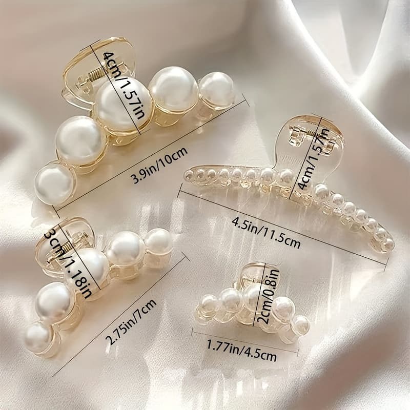 TEMU 4pcs French Pearl Hair Claw Clip White Elegant Non-slip Grip Hair Jaw Clip For Thick Hair Additions