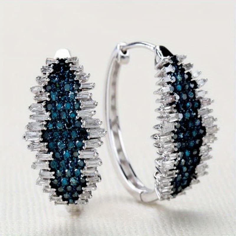 TEMU Shining Square Zirconia Wrapping Blue Zirconia Earrings Women And Elegant Engagement And Wedding Party Hoop Earrings