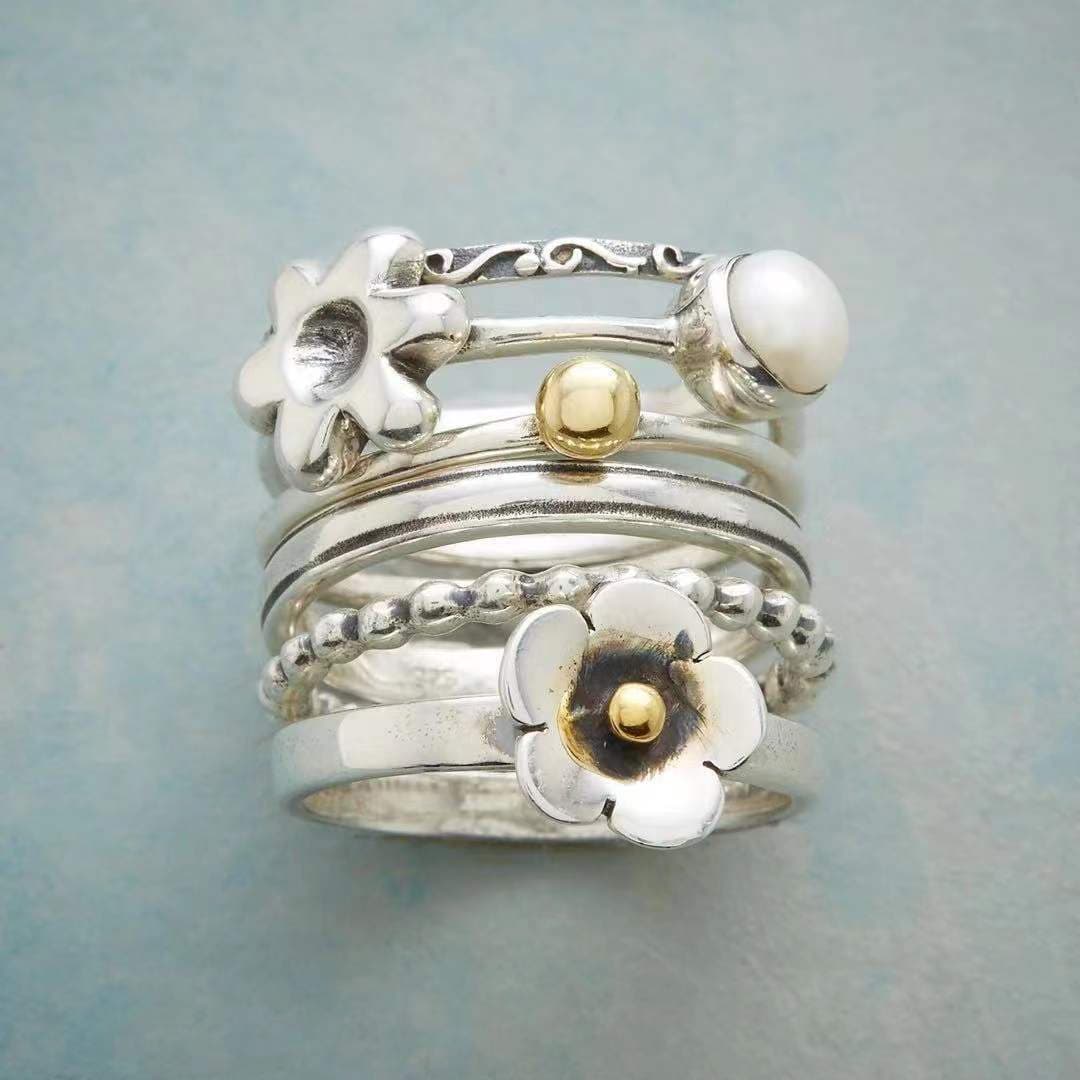 TEMU 5 Pieces European And American Gorgeous Noble Style Flower Pearl Of Rings, Retro Women's Rings, Attend Banquets, Parties, Weddings, Holiday Gifts