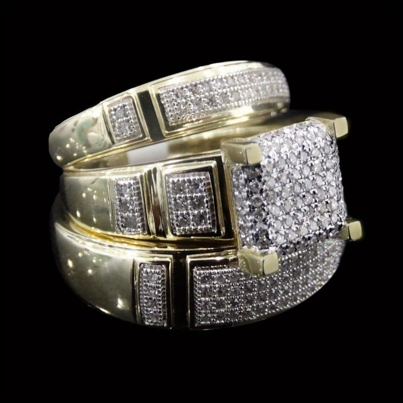 TEMU 3pcs Men's Luxury Synthetic Cubic Zirconiaia Ring Set - Elegant Matching Bands Suitable For Wedding, Anniversary, Casual Attire - Affordable Luxury