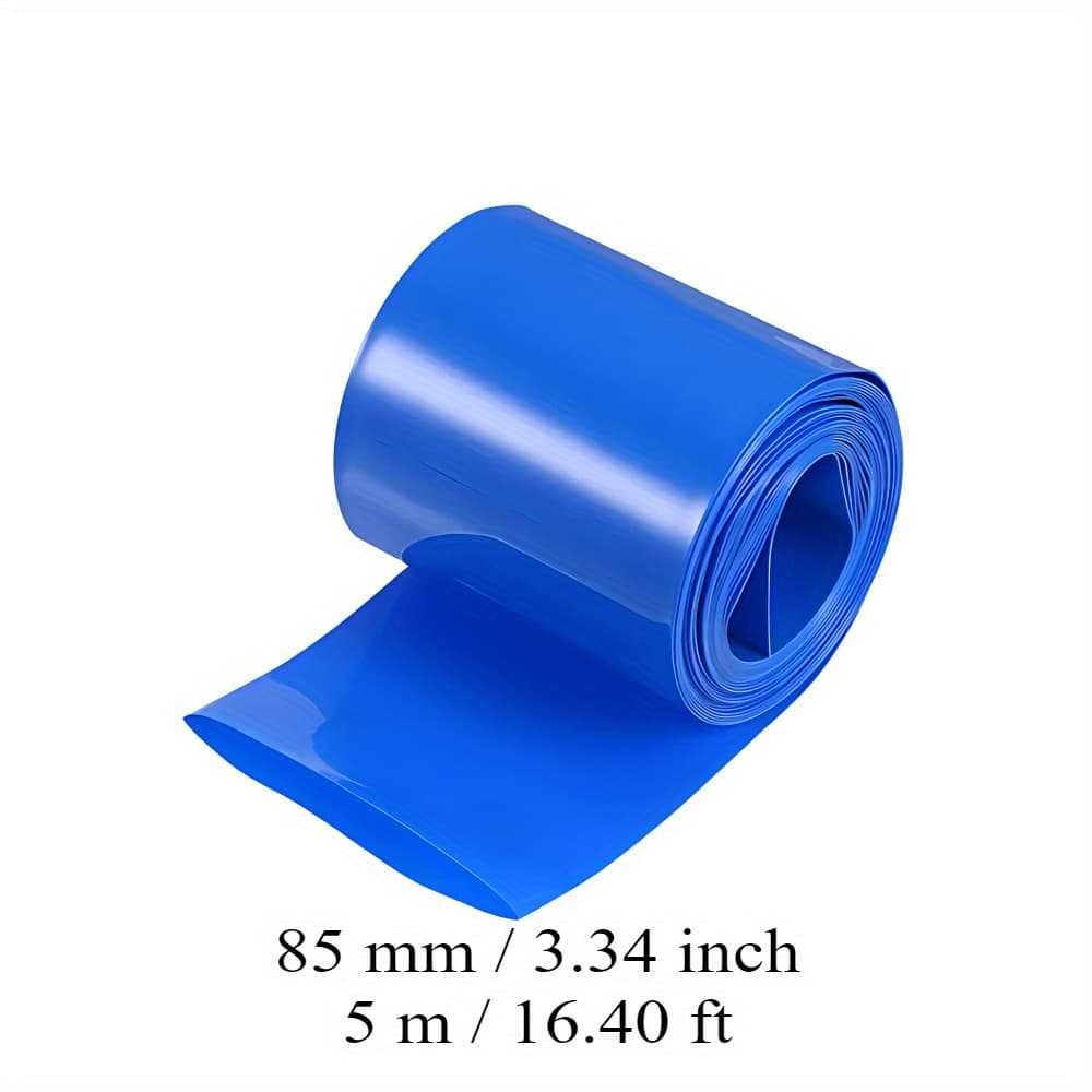 TEMU 5m/16.4ft /pack Battery Pack Power Supply Pvc Wrapped Heat Shrink Tubing, Durable Insulation Protection, Safe And Convenient, Blue, Width 85 Mm