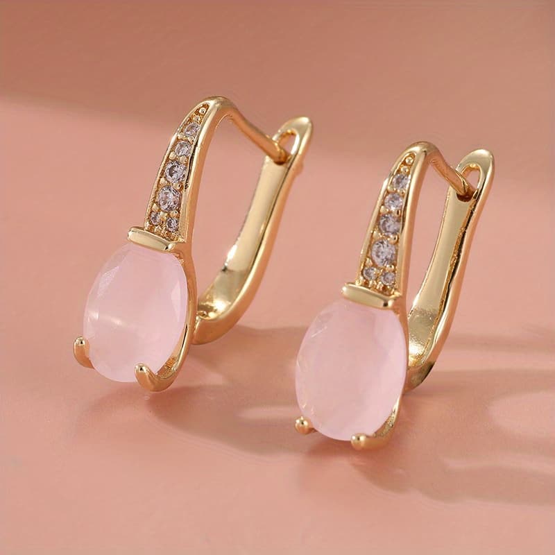 TEMU Oval Cut Gemstone Pink Opal Earrings For Women Bridal Engagement Wedding Jewelry