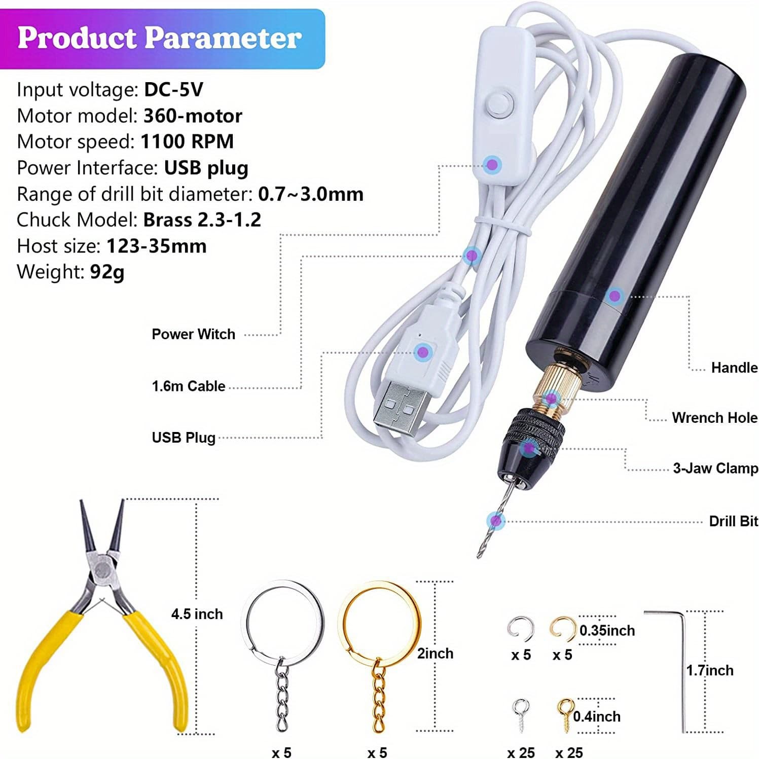 TEMU 74pcs Small Electric Usb Drill Combo Set, A27 Cordless Hand Drill, Universal Portable Handheld Usb Drill Set
