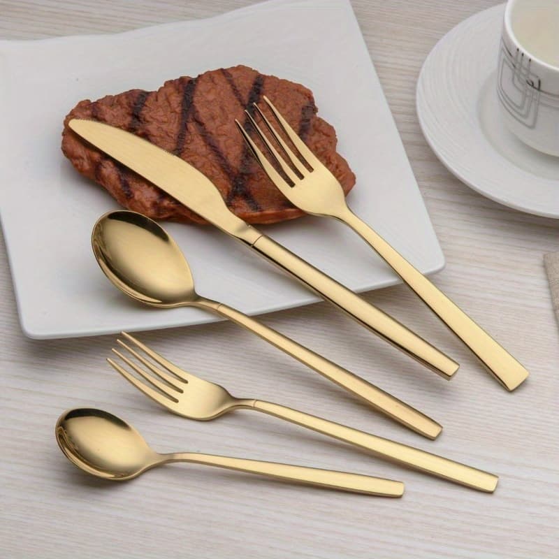 TEMU 20pcs Titanium Gold Plated Stainless Steel Flatware Set, 20pcs Golden Silverware Set, Golden Cutlery Set, Elegant Stainless Steel Knife And , Dishwasher Safe, Service For 4 (shiny Gold)