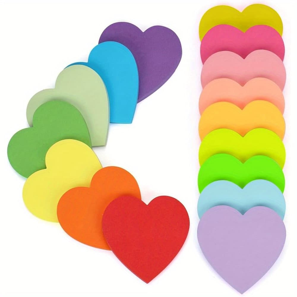 TEMU 16pcs /pack Total 480 Sticky Notes 3 X 3 Inch Heart-shaped Self-adhesive Notepad Bright And Colorful Creative Sticky Note Book For Reminders For Office, School And Home 16 Colors