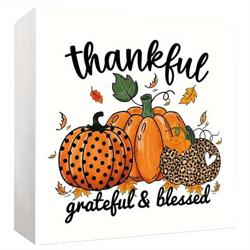 TEMU Grateful, Blessed, And Thankful Pumpkin - Humorous Fall Thanksgiving Gifts For Farmhouse Decor, Pvc Sign For Office Desk Celebrations, Affirmation Plaque For Cabinet Or Shelf