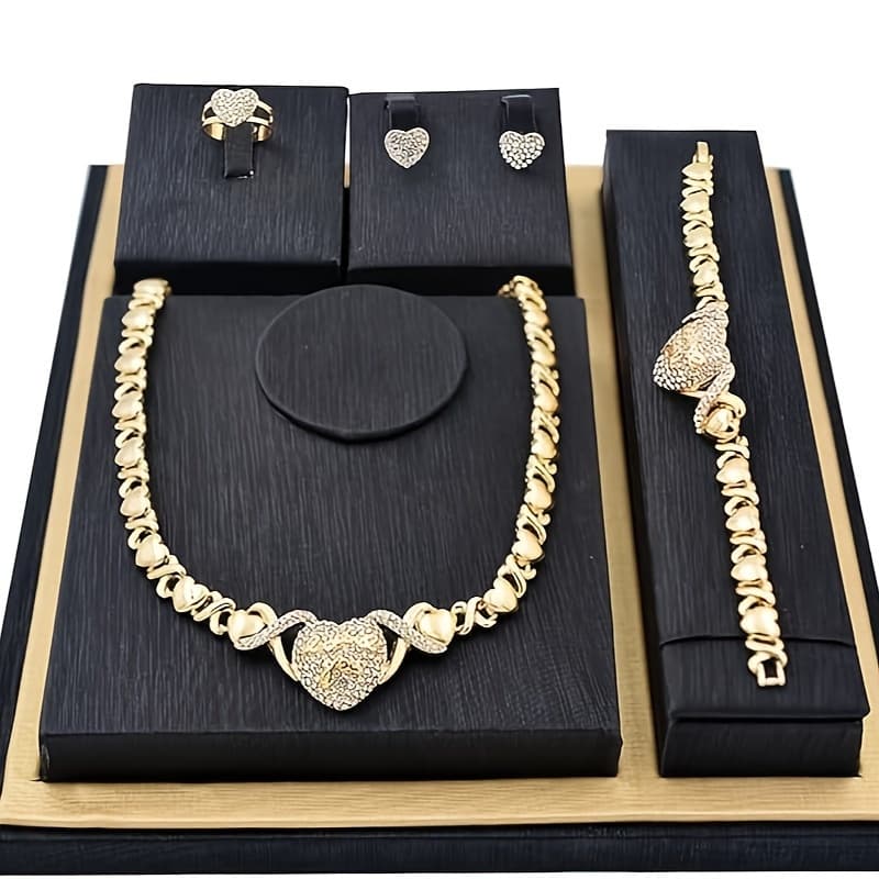 TEMU 4pcs African-themed Jewelry Set For Women - Elegant Necklace, Promise Ring, Bracelet & Stud Earrings - Cultural Wedding, Party & Mother' Day Gift - For Daily Wear & Special Occasions