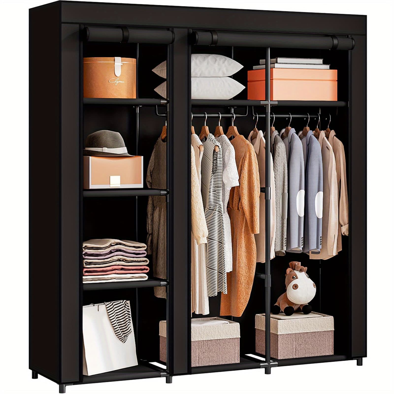TEMU Portable Wardrobe Closet Storage Organizer Metal Hanging Rack Non-woven Fabric 51 Inch, Portable Closets