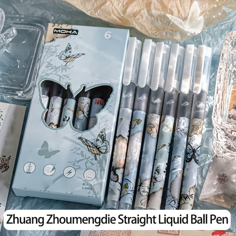 TEMU 6pcs Gel Pen Pattern Quick Drying Neutral Pens, 0.5mm Fine Tip, Black Ink - For Office Use, Study Stationery,, Christmas Gifts