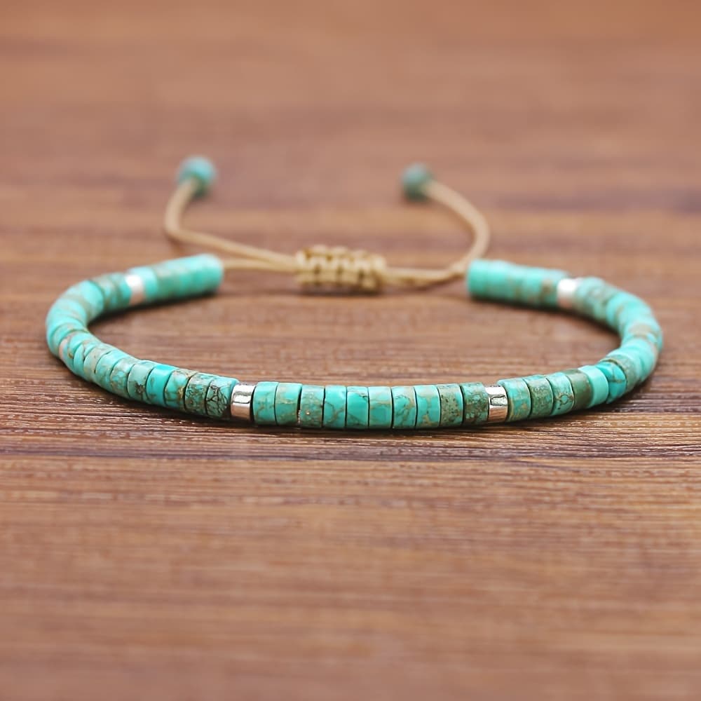 TEMU Boho-chic Adjustable Turquoise Beaded Bracelet - Natural Stone, Perfect For Vacation & Gifts