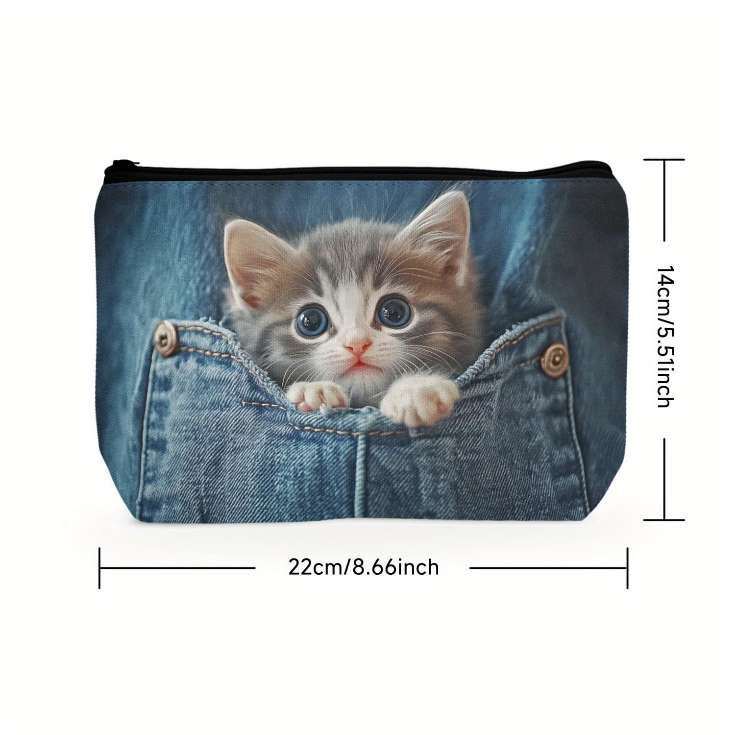 TEMU 1pc Cute Kitten Polyester Toiletry Bag, Casual Clutch Makeup Pouch With Zipper Closure, Easy To Washable Storage Organizer