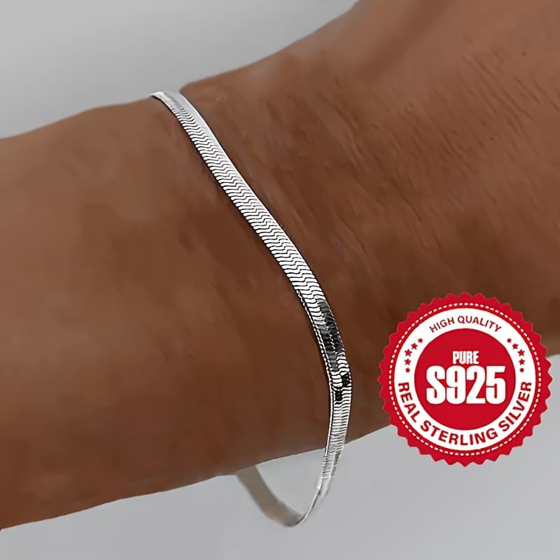 TEMU 1pc Exquisite 925 Sterling Silver Snake Bone Chain Elegant Hand Chain Jewelry Bracelet For Women - Durable, Hypoallergenic, Nickel-free, Shiny End - Perfect For Gift Or Personal Accessory