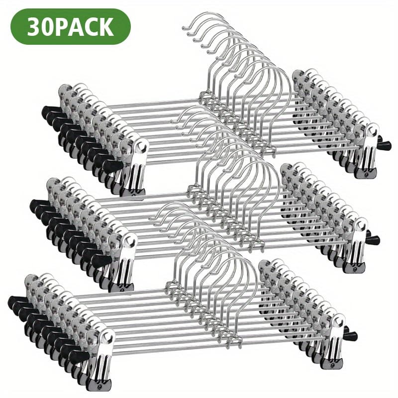 TEMU Pants Hangers With Clips 30pcs, Adjustable Skirt Hangers For Women Metal Pants Hangers For Jeans