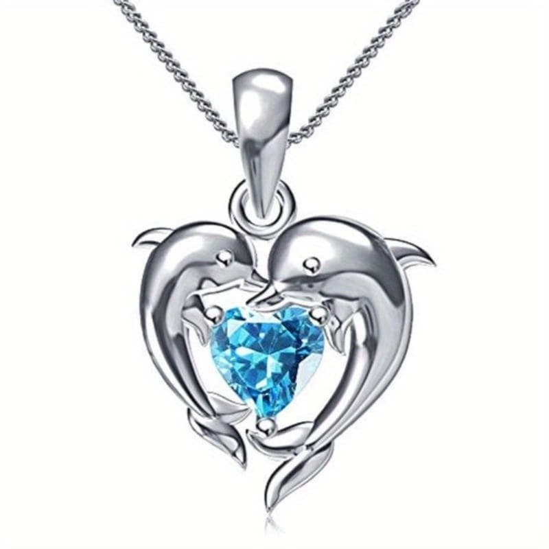 TEMU 1pc Women's Fashion Heart Dolphin Pendant Necklace Anniversary Gift Party Jewelry Bridal Engagement Wedding Jewelry