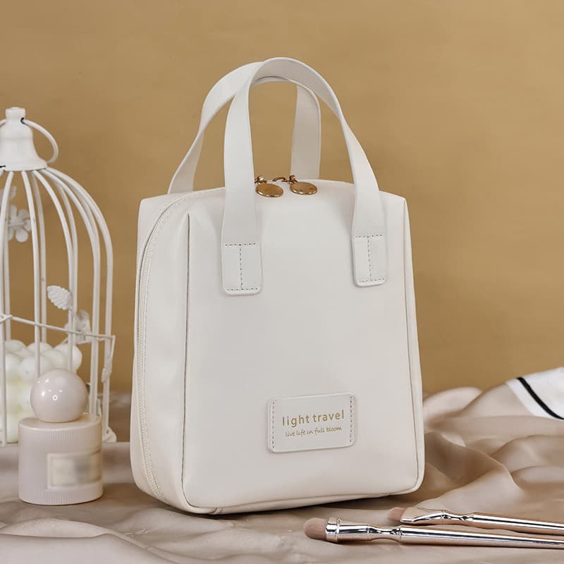 TEMU 1pc Faux Leather Large Capacity Makeup Bag, Portable Large Opening Makeup Bag, Double Zipper Bag