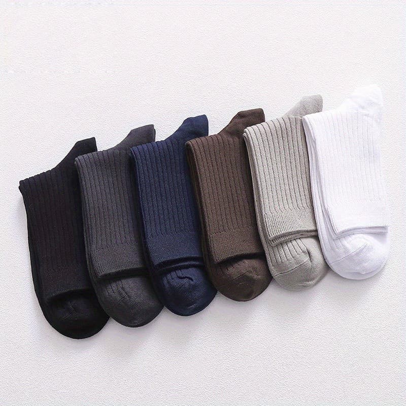 TEMU 15-pair Men's Mid-calf Socks, Random Colors, Autumn/winter Style, Long Socks, Sweat-absorbent, Odor-resistant, Trendy And Versatile, Vertical Stripes, Solid Black, Business Socks