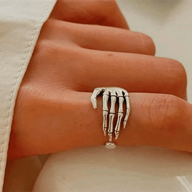TEMU Gothic Stainless Steel Skull Ring: Geometric Five-finger Design, Ideal For Halloween And Casual Outfits