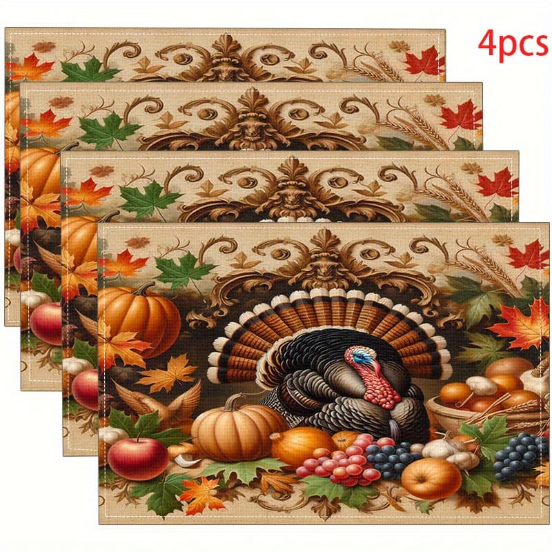 TEMU Open 2/4pcs Thanksgiving Elements, Fashionable Linen Placemats, Restaurant Heat Resistant, Placemats, Home Table Decoration, Kitchen Party Holiday Decoration Washable Placemats