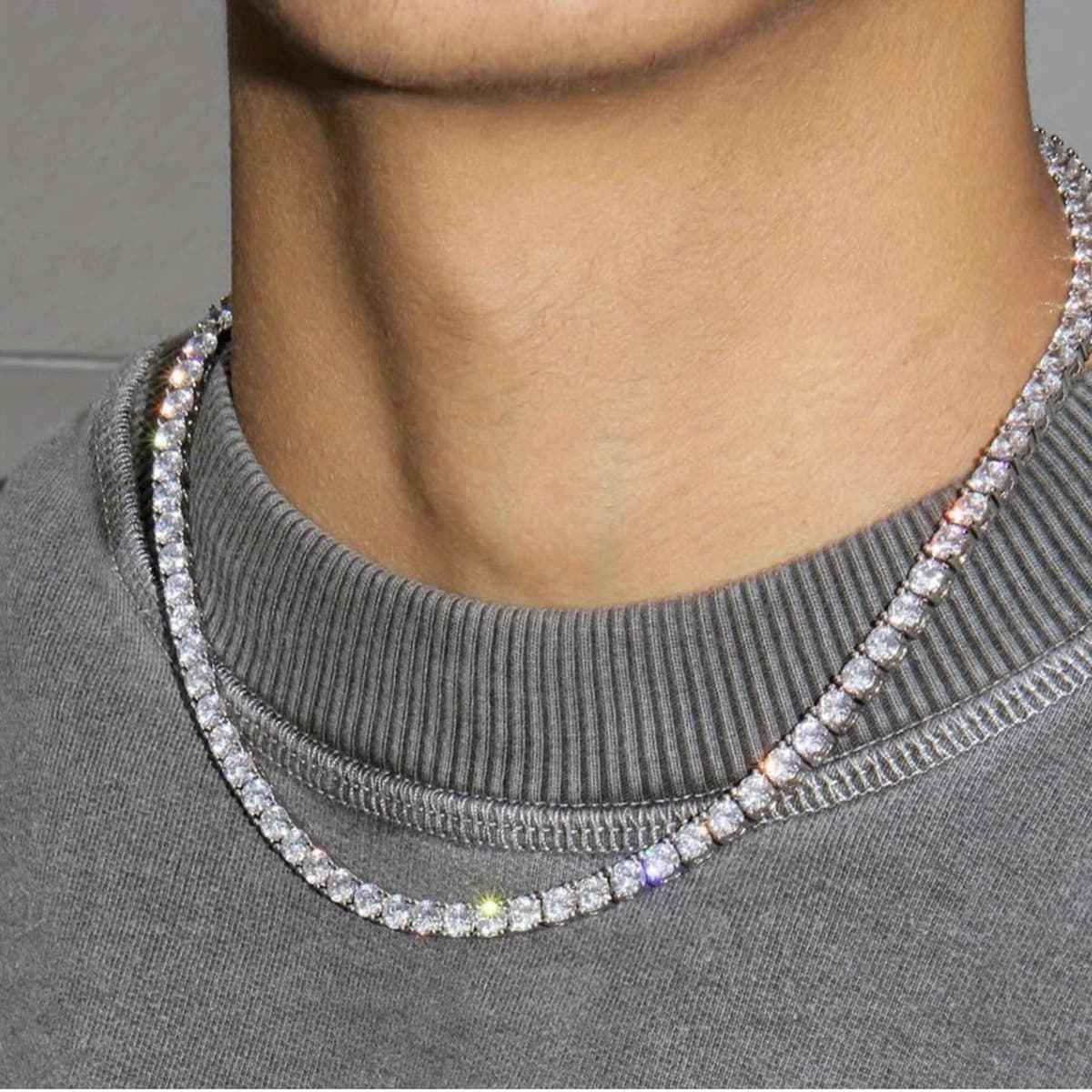 TEMU Shiny Hip Hop Tennis Chain Necklace Party Jewelry For Men And Women