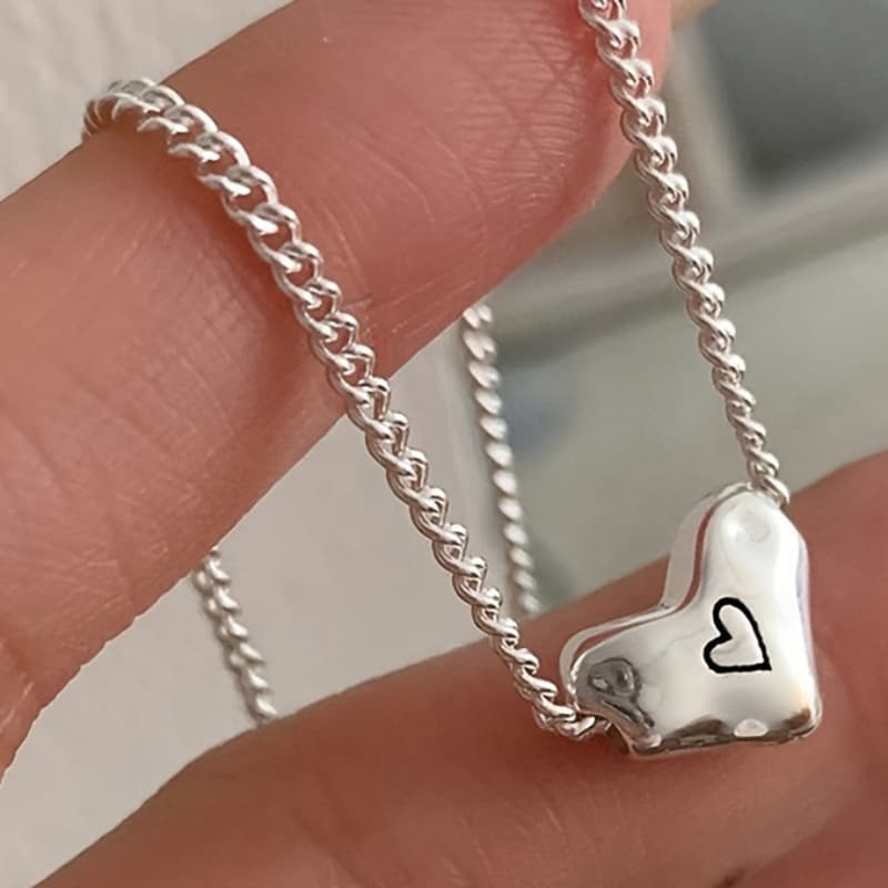 TEMU Stylish 925 Sterling Silver Heart-shaped Pendant Necklace - Featuring A Minimalist Graffiti Style, An Ideal Present For Anyone