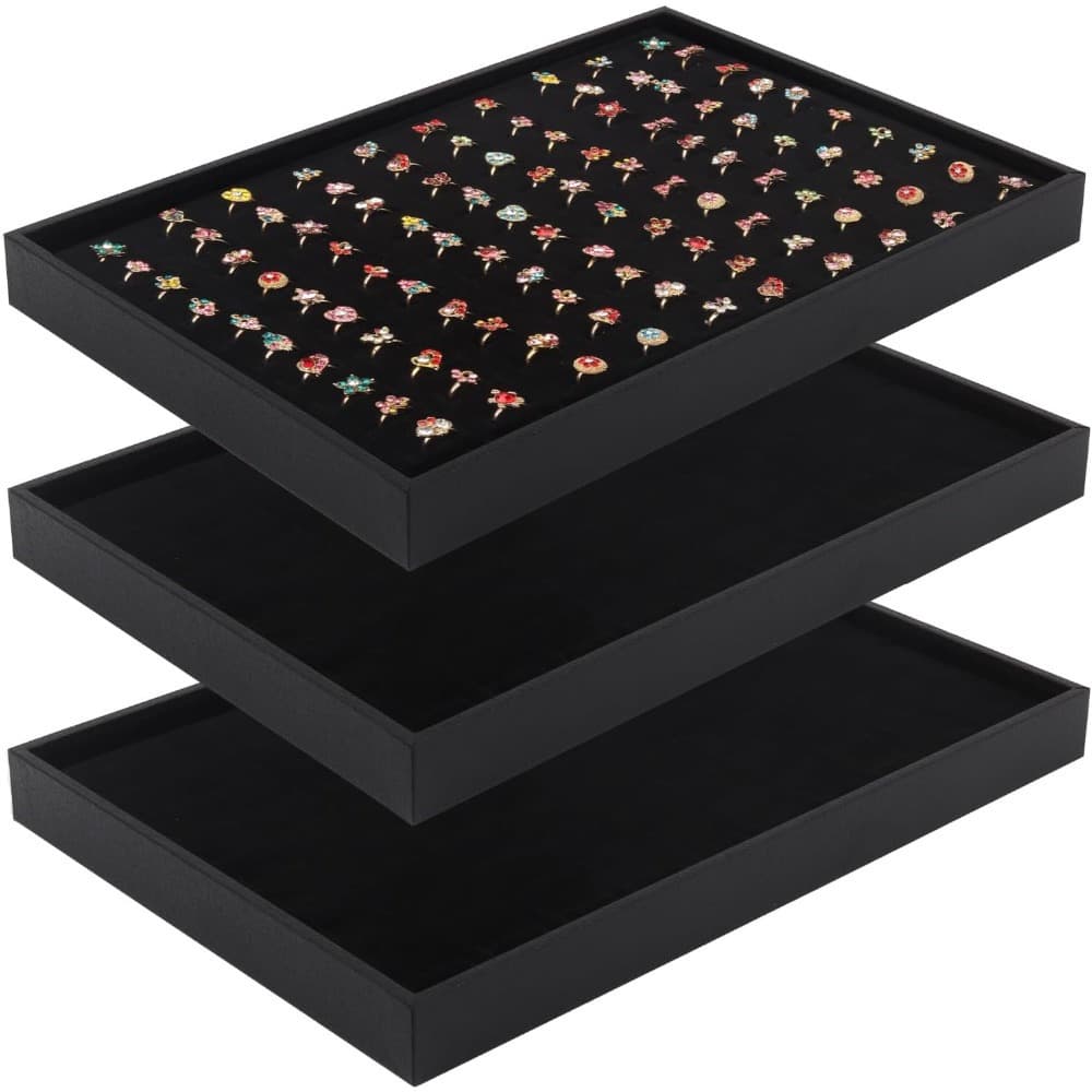 TEMU 3pack Ring Organizer For Jewelry Ring Storage Stackable Drawer Ring Display Tray Jewelry Holder Black Showcase For Multiple Rings Drawer Inserts (100 Slot Rings)