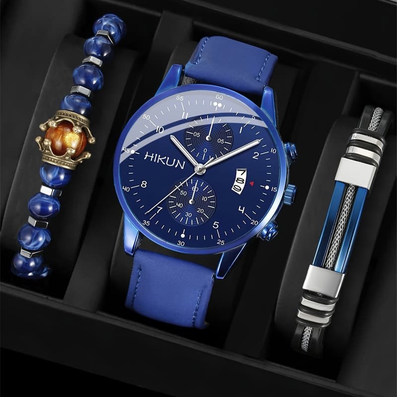 TEMU The 3pcs New High-end Light Luxury Men's Quartz Wristwatch, With A Bracelet, Is Perfect For And As A Gift To Your Boyfriend, For Men/women