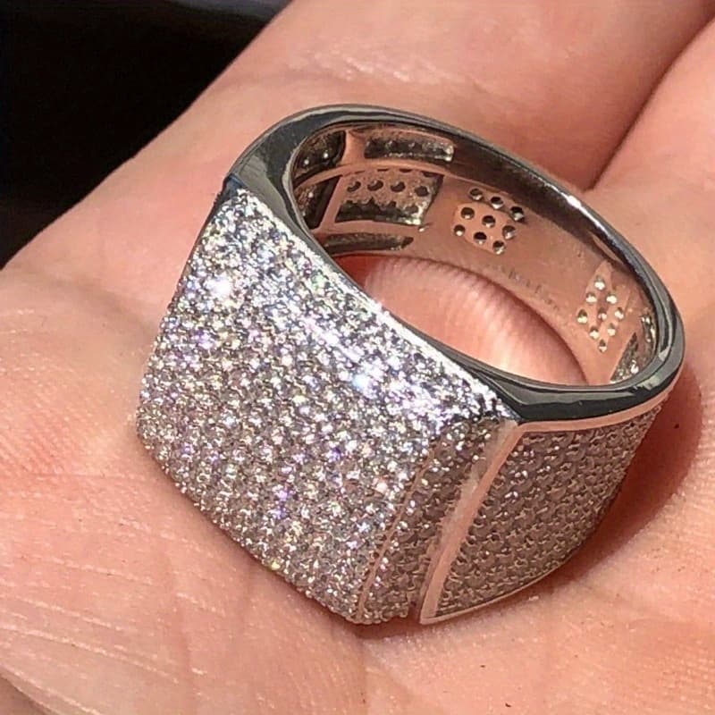 TEMU Men's Hip-hop Atmospheric Micro Inlaid Cubic Zirconia Square Ring, Daily Casual Party, Holiday Dress, Birthday Gift For