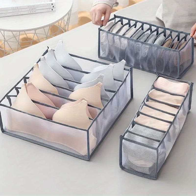 TEMU 3pcs Underwear Drawer Organizer, Foldable Bra And Underwear Organizers Socks Storage Boxes, Grey Drawer Divider Wardrobe Drawer Organizer For Clothing Jeans Shirt Closet Organization
