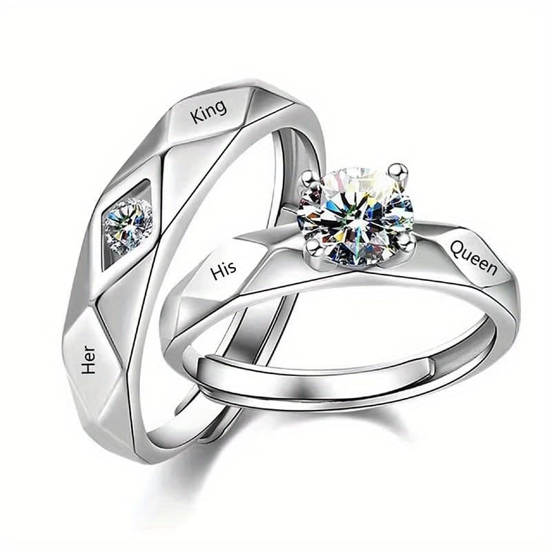 TEMU 2pcs/ Set Of Exquisite Romantic Inlaid Sparkly Synthetic Cubic Zirconiaia 925 Sterling Silvery Ring, Adjustable Ring For And, For Teenager