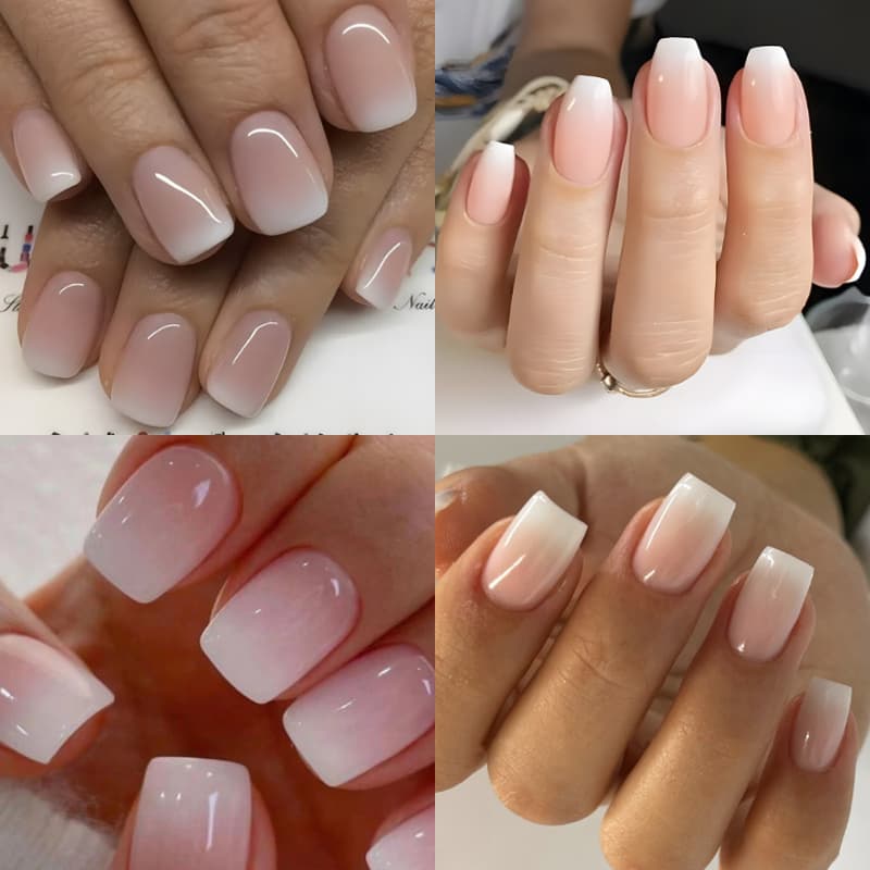 TEMU 96pcs(4 Pack) Short Square Set, Gradient Fake Nails, With Adhesive And Matte, Suitable For Women To Enhance Beauty And Charm