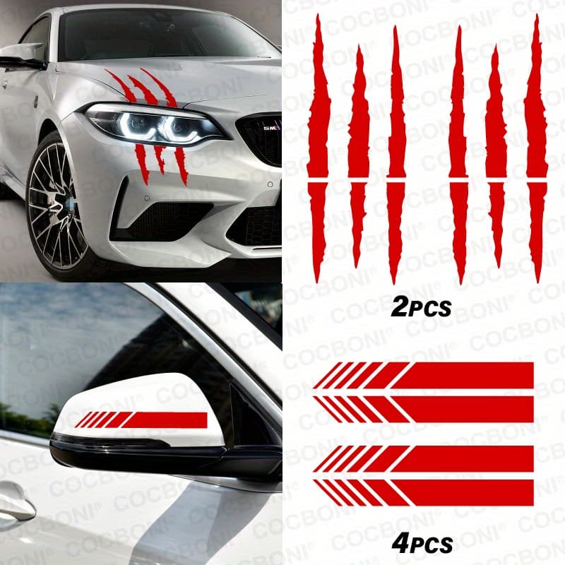TEMU 6pcs Universal Classic Scratch Stripe & Stripe Rearview Mirrors Reflective Car Stickers Art Decals Self-adhesive Jdm Vinyl Decals
