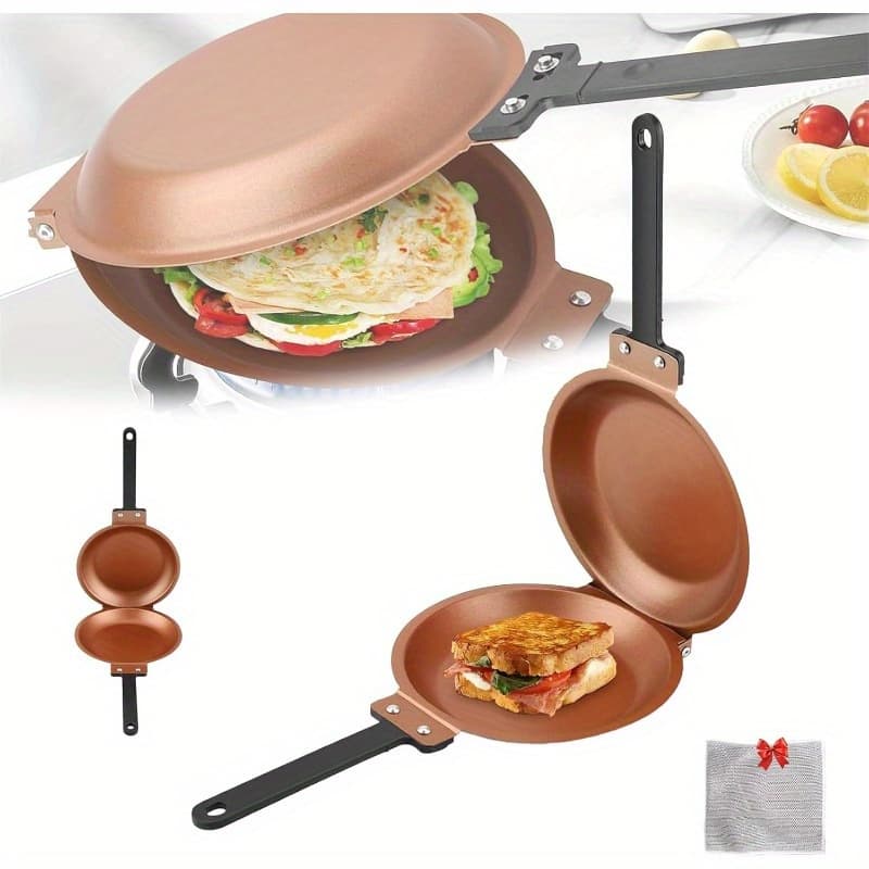 TEMU Pancake Pan, Double-sided Pancake Maker, Reversible, Folding Breakfast Frying Pan For Fluffy Pancakes Omelette Frittata And More