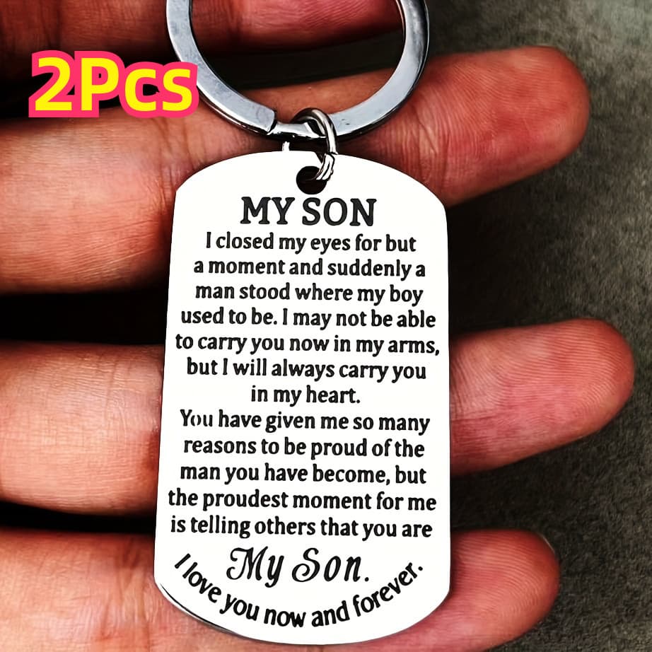 TEMU 2pcs Stainless Steel Inspirational Keychain Gift For Son - Engraved "my Son" Message, Elegant Design From Mom & Dad For Birthday, Graduation, Christmas, Or Back To School, Little Boy Gifts