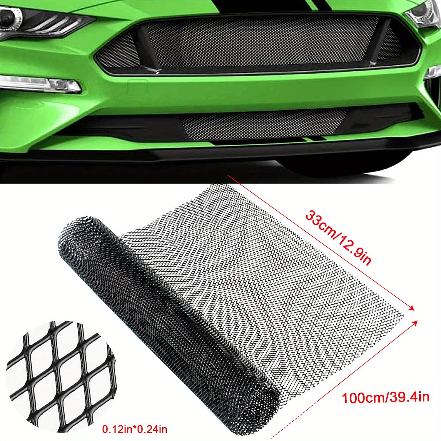 TEMU Universal 40"x13"(100x33cm) Car Grill Mesh, Aluminum Alloy Grille Mesh Roll, Fit For Bumper, Hood Vent, Vehicle Opening. (black, 3x6mm Rhombus)