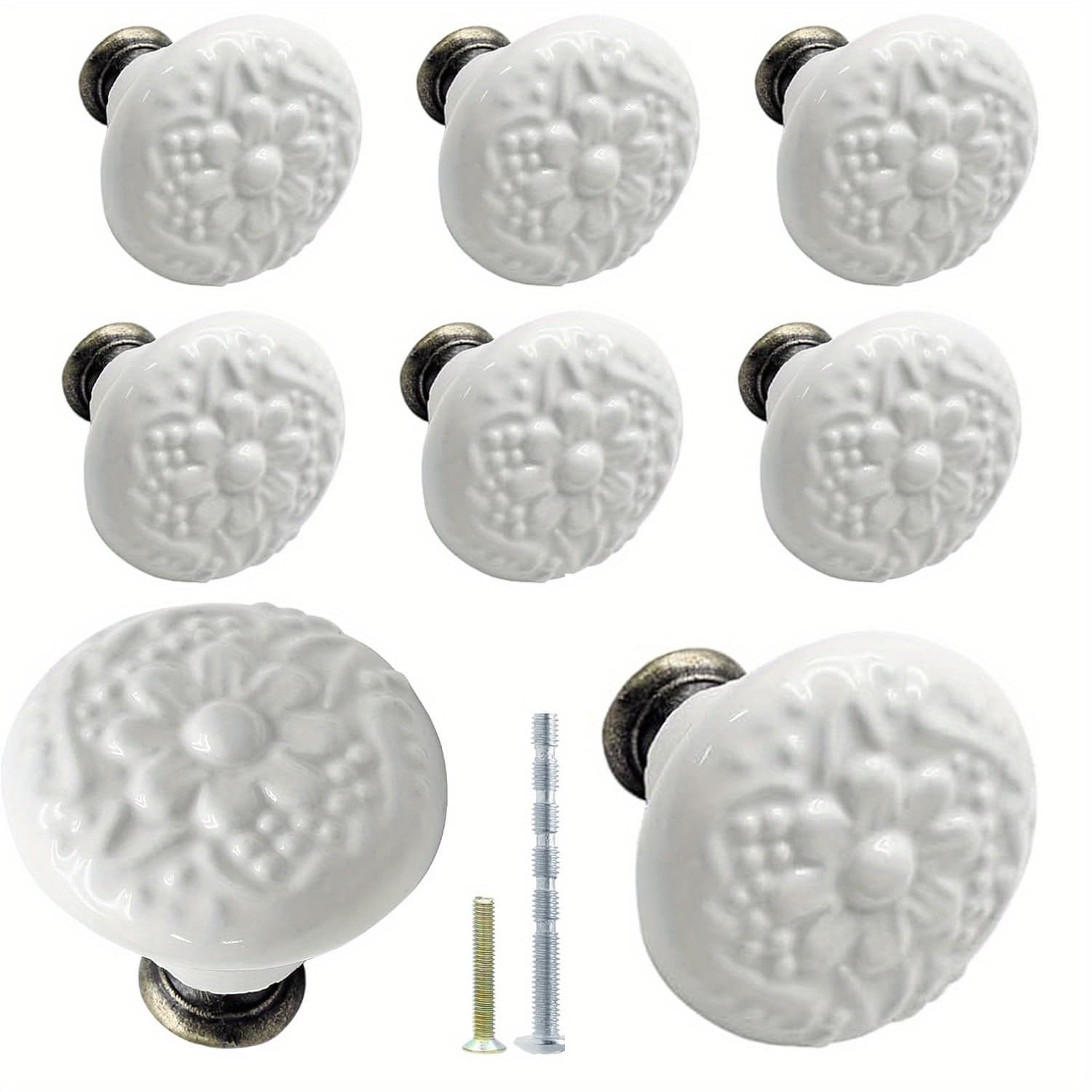 TEMU 8pcs White Ceramic Kitchen Cabinet Knobs, Retro Ceramic Dresser Knobs, Vintage Round Drawer Knobs, Decorative Knobs And Pulls, Closet Door Knobs Handles For Cabinet, Drawer, Cupboard