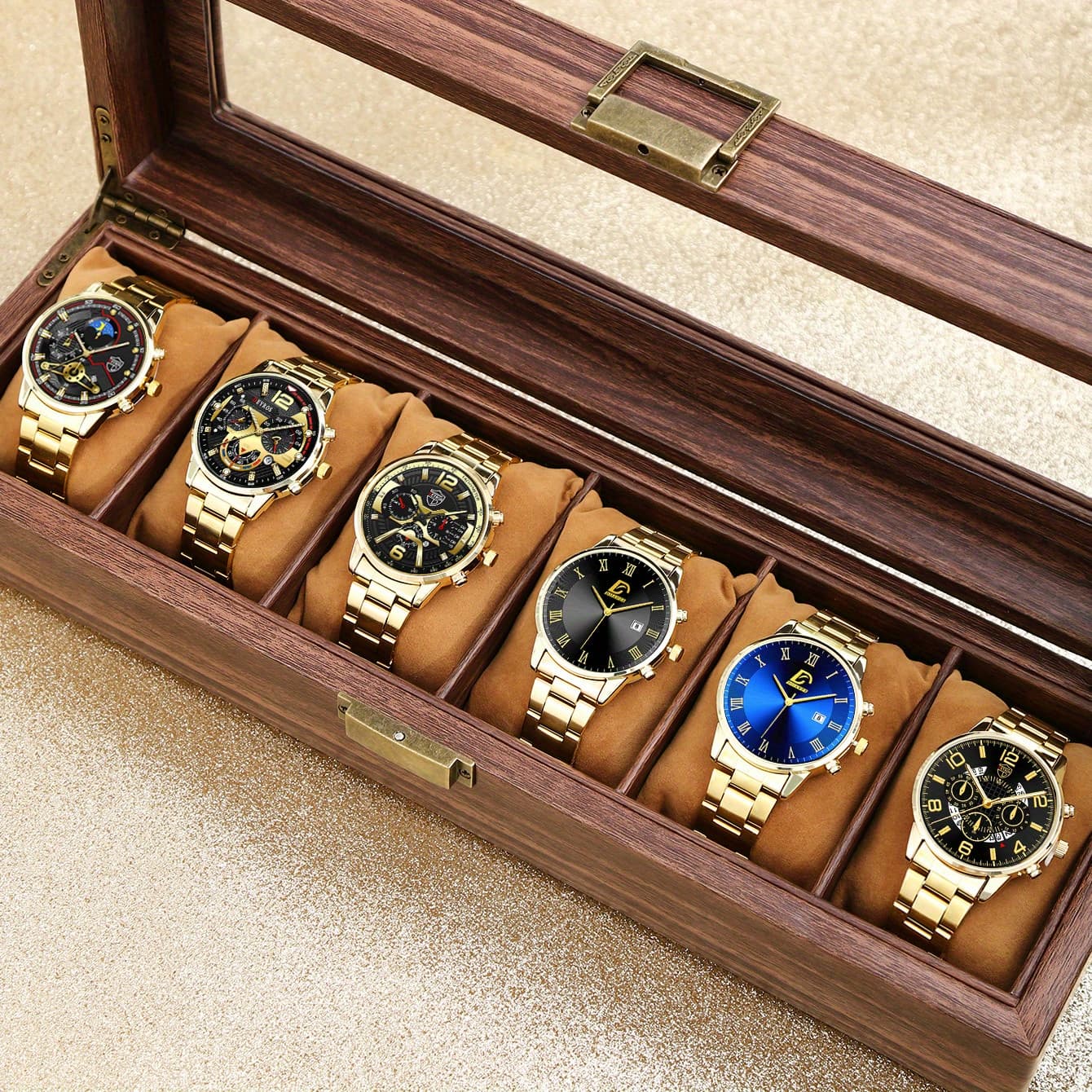 TEMU 6pcs/set Golden Business Casual Quartz Watch Set For Men Stainless Steel Watch For Men