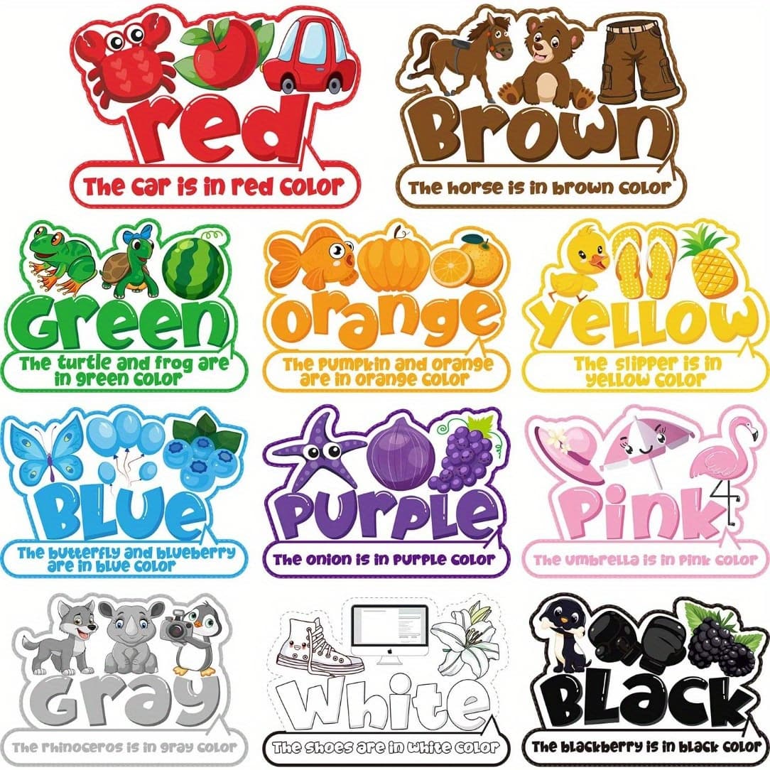 TEMU 11pcs Color Poster For Classroom Bulletin Board Fruit Animal Vegetable Words Learning Color Cutouts T For Classroom